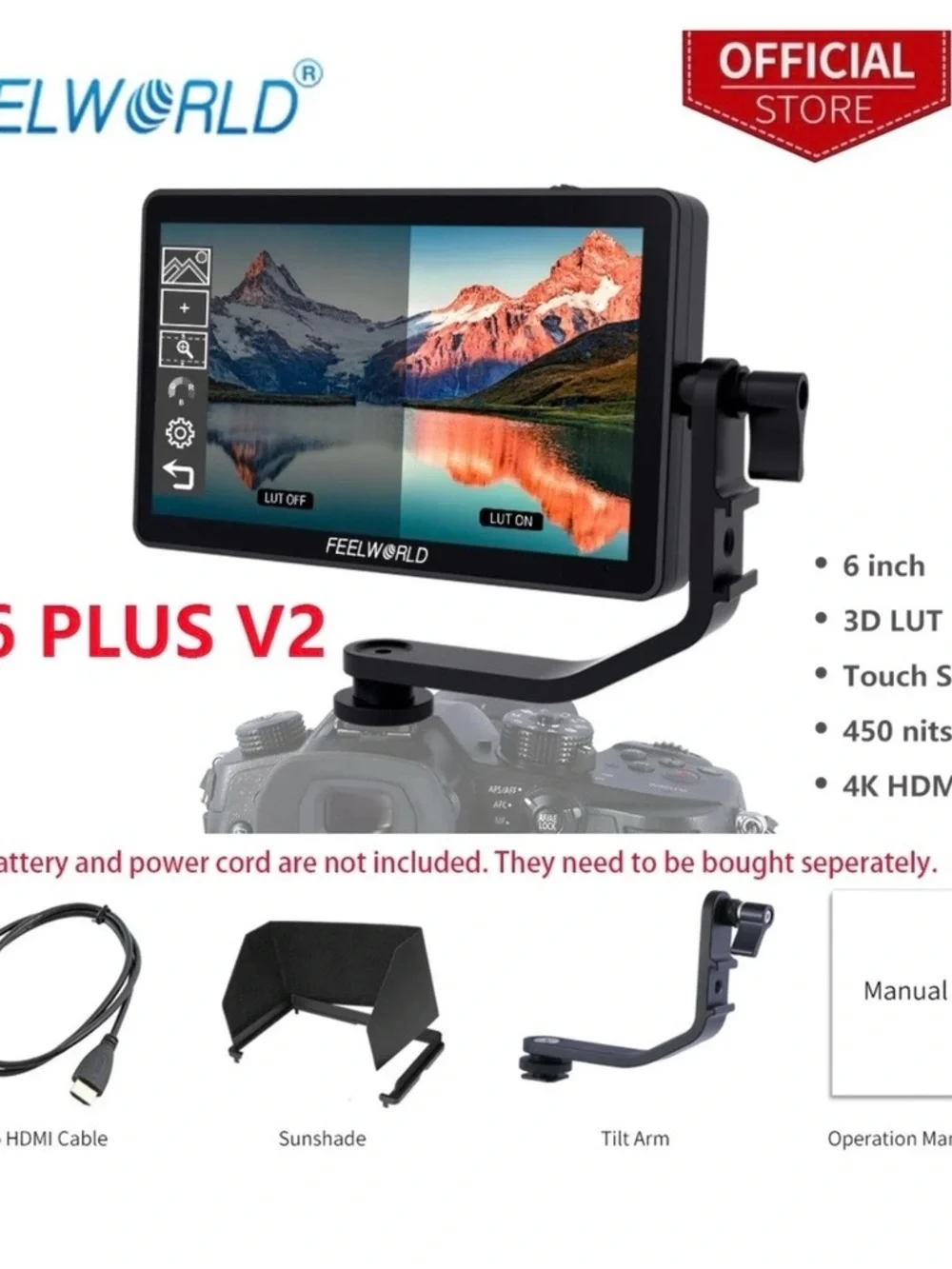Black On-Camera Video Monitor - 7-inch